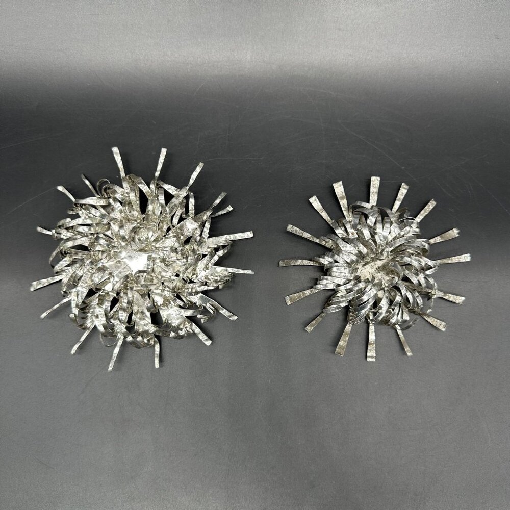 Vintage Atomic Starburst Christmas Ornaments Aluminum Handmade Set Of 2 Silver - Picture 2 of 8